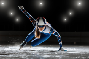 Woman skating the short track